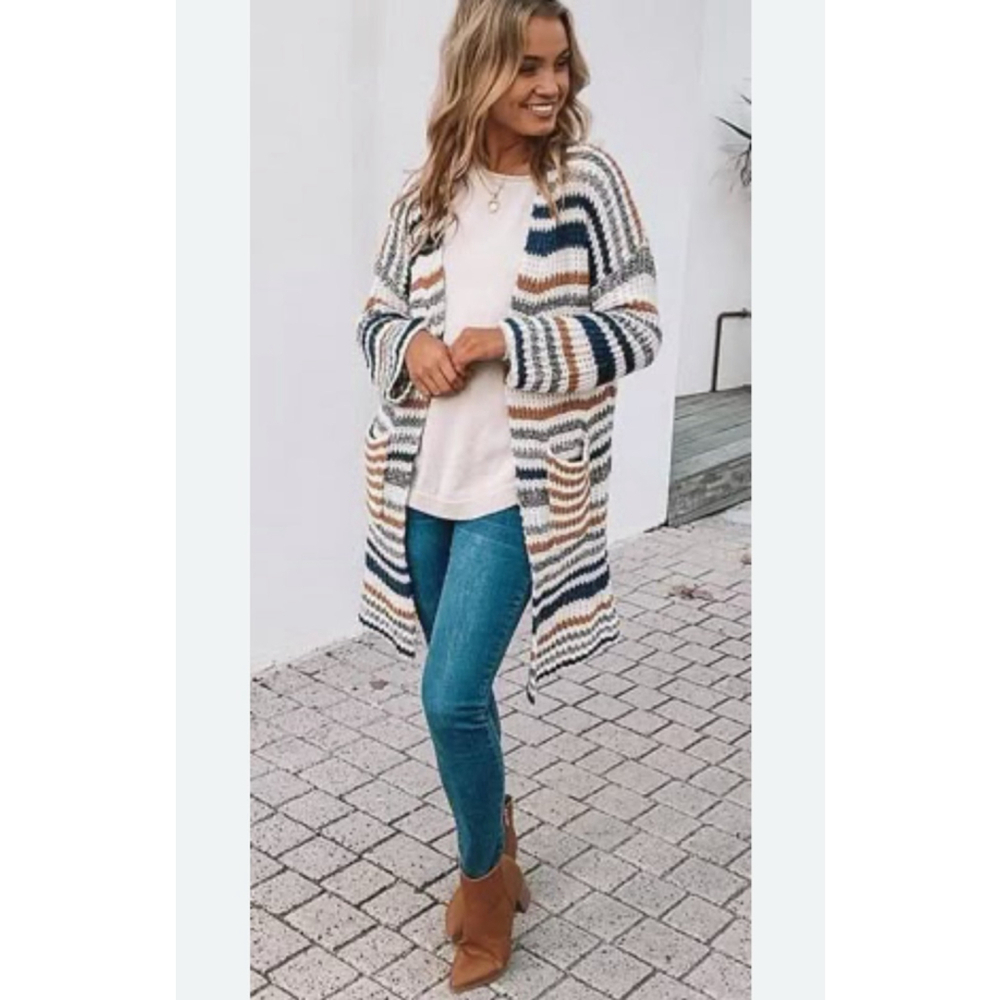 Women's Unbranded Striped Cardigan M White Navy